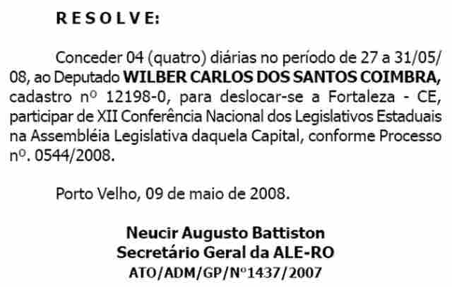 PARLAMENTARES GANHAM 4 DIÁRIAS PARA PARTICIPAR DE EVENTO DE 3 DIAS