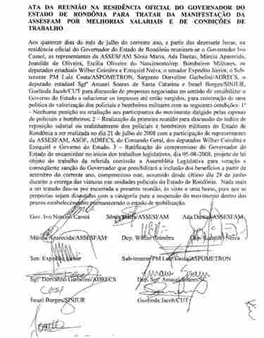 ACORDO ASSINADO POR ESPOSAS DE PMs PREVIA PRIMEIRA REUNIÃO EM UMA SEMANA; VEJA A ATA