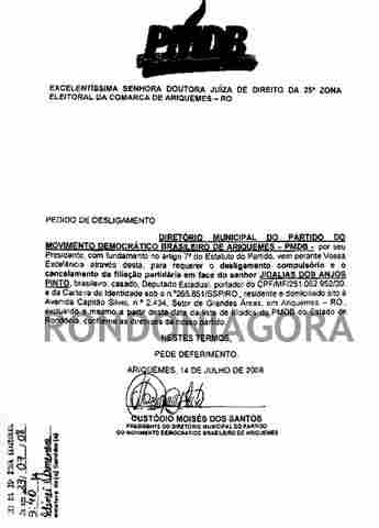 PMDB MANDA JUSTIÇA ELEITORAL EXPULSAR LÍDER DO GOVERNO DA LEGENDA
