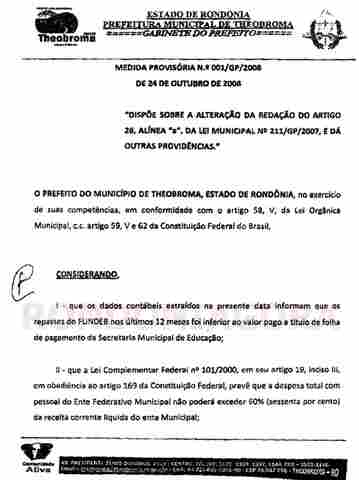 Prefeito inova e baixa Medida Provisória para retirar gratificação