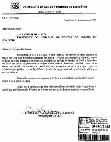 CAERD SOLICITA INSPEÇÃO DO TRIBUNAL DE CONTAS