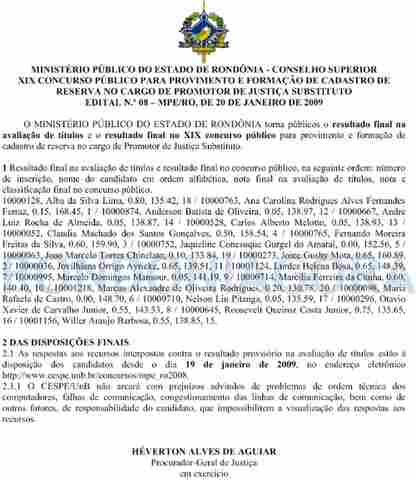 Confira o resultado final do concurso para Promotor de Justiça em Rondônia