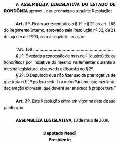 Efeito Câmara: Assembléia limita em 4 número de propostas para títulos honorários por deputado