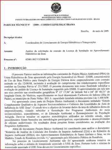 SEM PREOCUPAÇÃO SOCIAL E COM O MEIO-AMBIENTE: PARECER DO IBAMA NEGA LICENÇA PARA INSTALAÇÃO DA USINA DE JIRAU