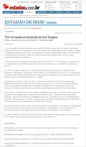 FUNDAÇÃO DE ACIR GURGACZ ENVOLVIDA EM CORRUPÇÃO, DIZ TCU