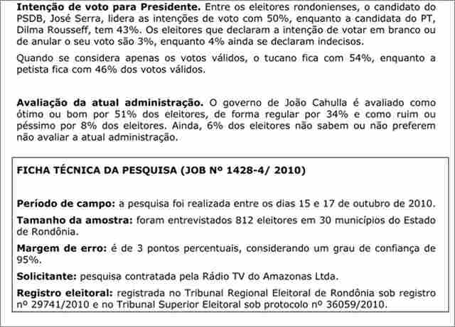 TUCANO JOSÉ SERRA DOMINA ELEIÇÕES EM RONDÔNIA, DIZ IBOPE