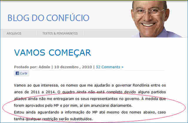 CONFÚCIO SE DIZ INDIGNADO POR TER NOMEADO ACUSADO DE PEDOFILIA, MAS NÃO EXPLICA SE EX-ALIADO TERIA PASSADO PELO AVAL DO MP