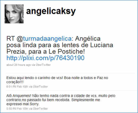 Angélica pede desculpas a Ariquemes
