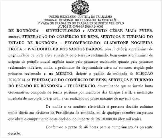 JUSTIÇA DO TRABALHO ANULA ELEIÇÕES NA FECOMÉRCIO APÓS FRAUDES OCORRIDAS EM 2.010