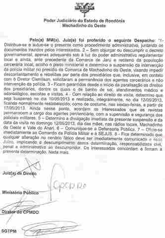 JUSTIÇA SUSPENDE INTERVENÇÃO DA PM NA CASA DE DETENÇÃO DE MACHADINHO DO OESTE