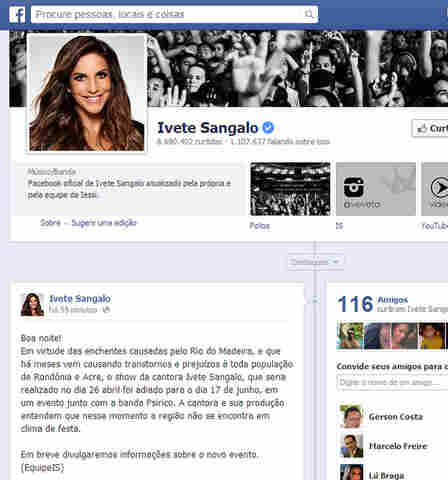 Ivete Sangalo adia shows em Rondônia e Acre devido a enchentes do Madeira