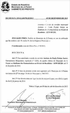 Presidente do Sinfar poderá perder o cargo na Prefeitura de Ji-Parana
