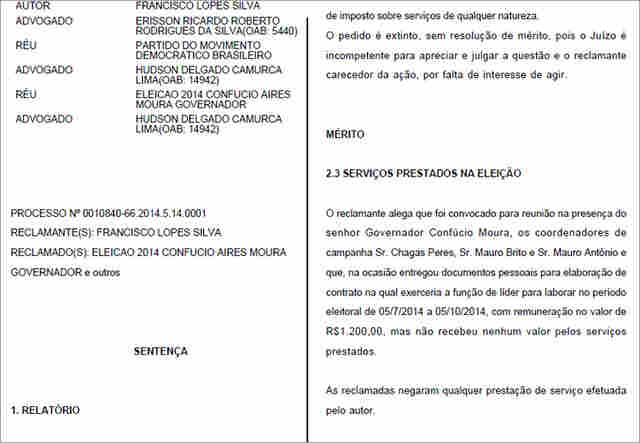 CONFÚCIO E PMDB CONDENADOS PELA JUSTIÇA POR NÃO PAGAR TRABALHADOR; CAMPANHA DEU APENAS R$ 4 POR 74 DIAS DE SERVIÇO