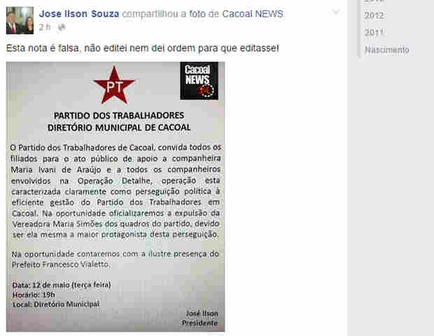 PRESIDENTE DO PT NEGA QUE EMITIU NOTA E DIZ QUE NÃO COMPACTUA COM CORRUPÇÃO