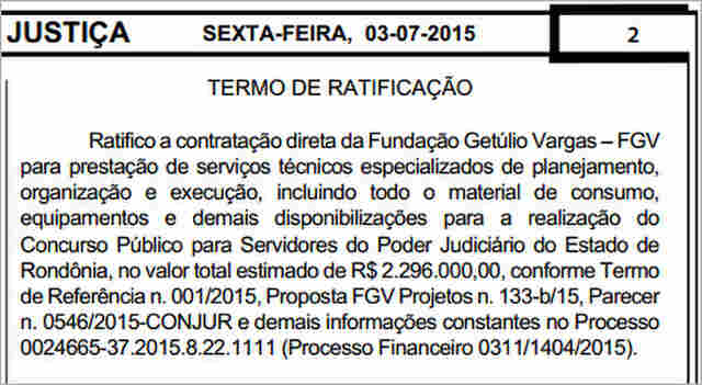 TJ contrata Fundação Getúlio Vargas para organizar concurso