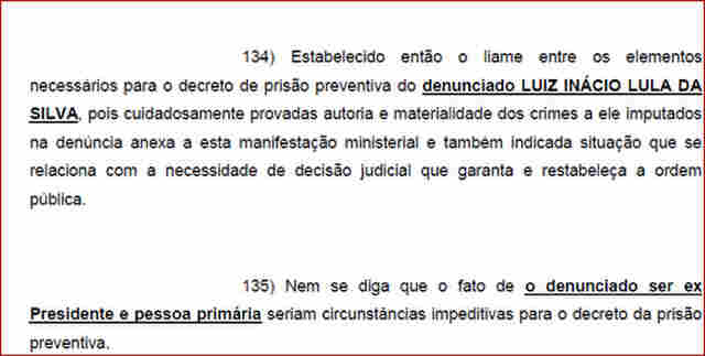MP PEDE A PREVENTIVA DE LULA; CONFIRA NA ÍNTEGRA