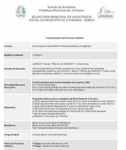 Semed de Ji-Paraná abre inscrições para 17 vagas de estágio remunerado