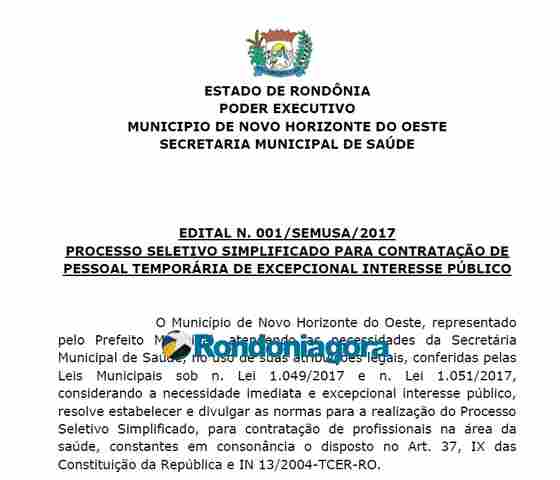 Inscrições para vagas de médicos na Prefeitura de Novo Horizonte encerram nesta segunda