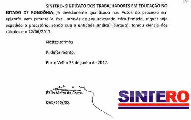 Sintero pede expedição de precatório e convoca servidores para assembleia