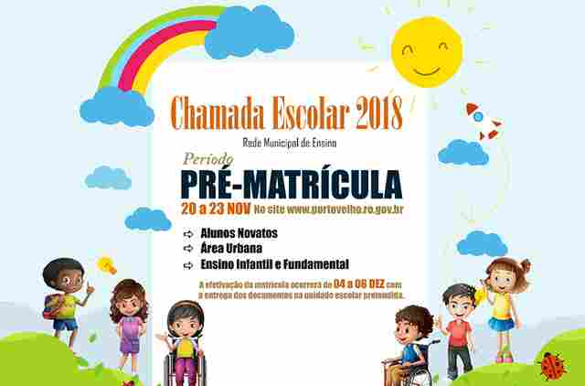 Chamada Escolar para novos alunos será do dia 20 a 23 em Porto Velho