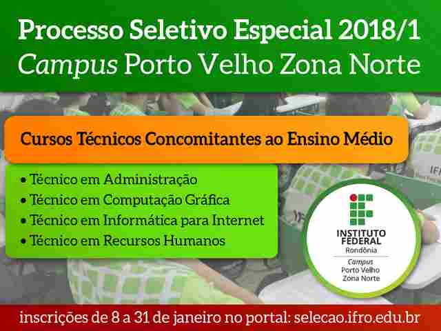 IFRO em Porto Velho oferece mais 240 vagas para cursos