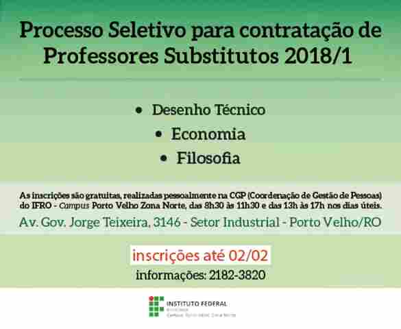 Ifro abre processo seletivo para contratação de professores substitutos em Porto Velho