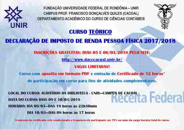 Unir realiza curso para declaração do Imposto de Renda