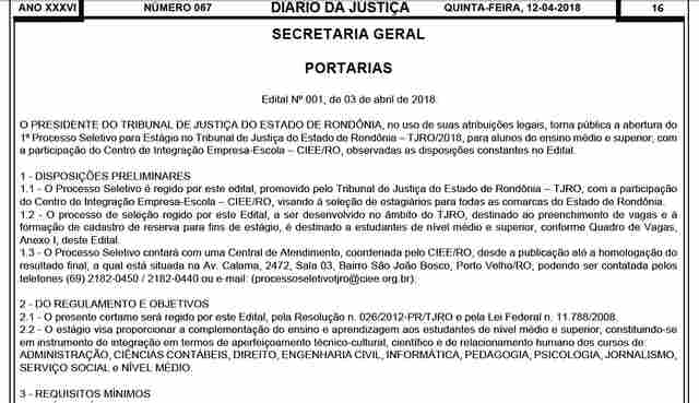 Tribunal de Justiça abre seleção para 104 vagas de estágio nos níveis médio e superior