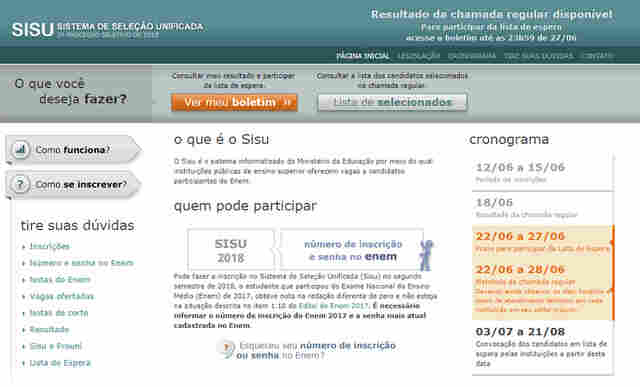 Matrícula e lista de espera do Sisu começam nesta sexta-feira