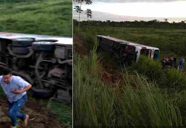 Ônibus tomba com acadêmicos na BR-364 e deixa feridos