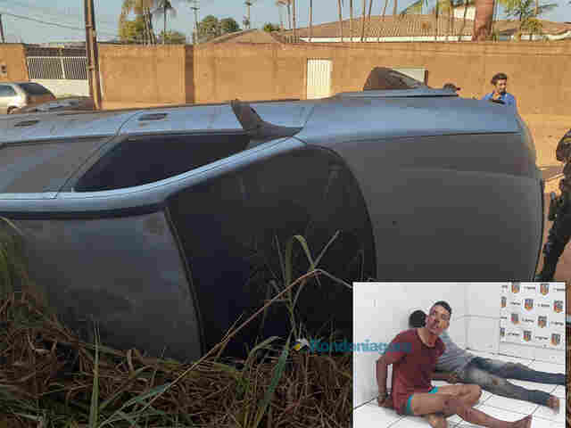 Namorado de vítima persegue ladrões, capota carro, mas marginais são presos