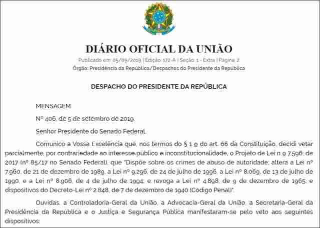 Confira ponto a ponto, todos os vetos à Lei do abuso de autoridade