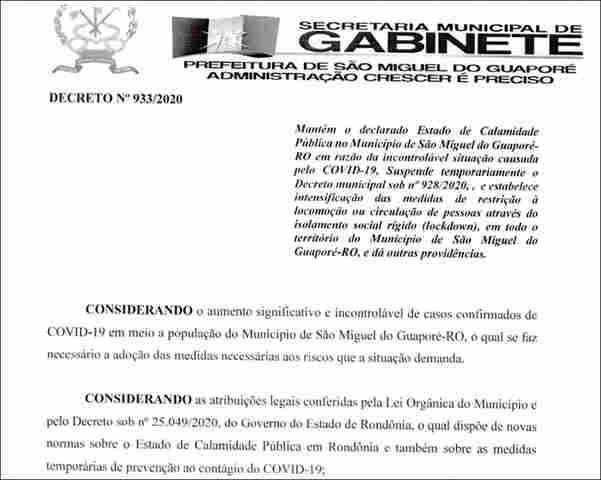 São Miguel do Guaporé decreta “lockdown” após dezenas de casos de Coronavírus