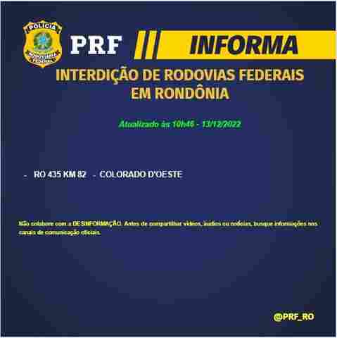 Há apenas um bloqueio de rodovia em Rondônia, diz PRF