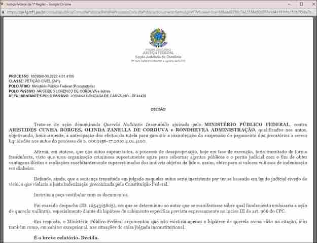 Ação do MPF busca nulidade de sentença que garantiu indenização superior a 830% do valor de área desapropriada em Rondônia