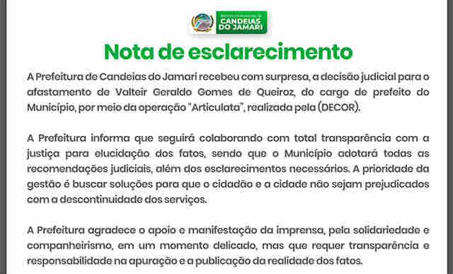 Prefeitura de Candeias diz que prefeito vai recorrer e que não houve busca e apreensão