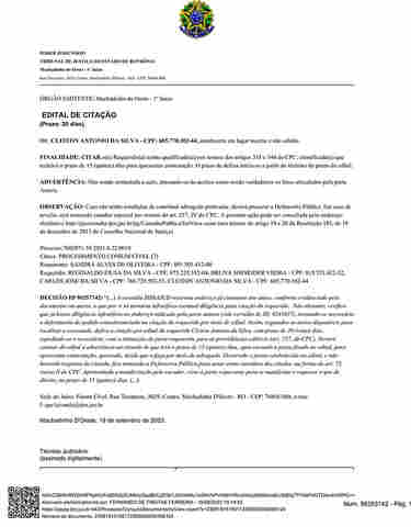 Edital de Citação de Cleiton Antonio da Silva - Processo 7002971-55.2021.8.22.0019