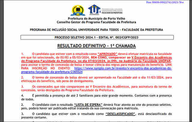 Selecionados do programa Faculdade da Prefeitura têm até esta terça-feira para matrícula
