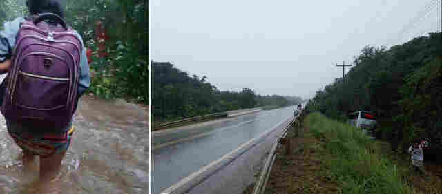 Ônibus da Eucatur sai da pista e cai em igarapé, na BR-319