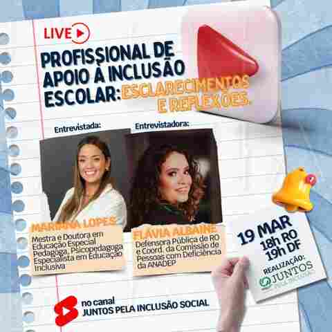 Canal Juntos Pela Inclusão, no YouTube, tem live nesta terça sobre Educação Especial, com Mamary Lopes