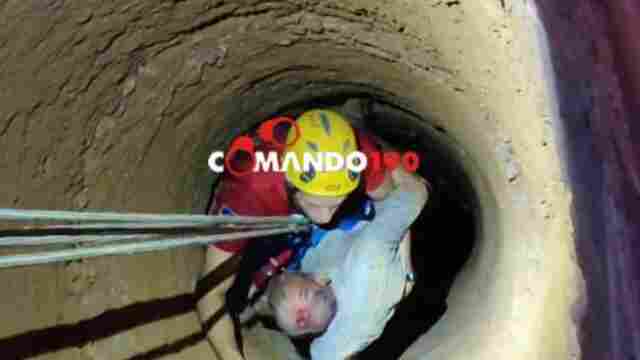 Idoso é resgatado após pular em poço com 28 metros de profundidade