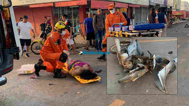 Motociclista fica gravemente ferida após colisão em ônibus na capital