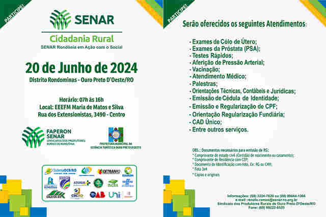 Senar Rondônia promove Cidadania Rural em Rondominas, distrito deOuro Preto do Oeste