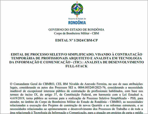 Corpo de Bombeiros Militar de Rondônia abre seleção com salários de até R$ 7.829,48