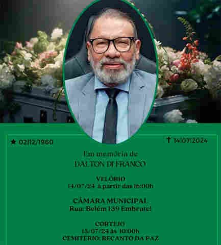 Velório de Dalton de Di Franco acontece a partir das 16 horas; enterro será na segunda