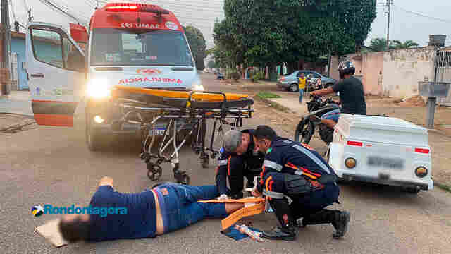 Motociclista tenta se livrar de linha com cerol, cai de moto e fica com fratura exposta