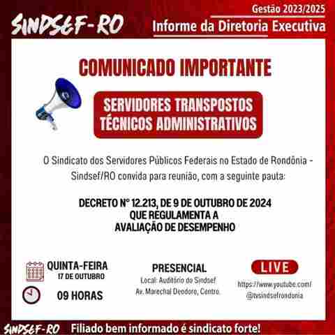 Sindsef convoca transpostos para reunião sobre decreto de avaliação de desempenho