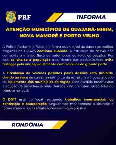 Desvio na BR-425 devido a cheia não comporta fluxo de veículos, alerta a PRF