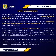 PRF diz que indícios indicam que ambulância invadiu pista contrária em acidente com quatro mortes na BR-364