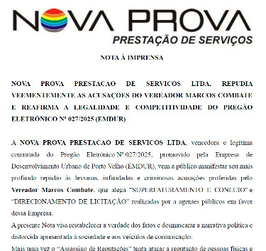 Nova Prova Prestação de Serviços, citada na denúncia de Marcos Combate, esclarece pontualmente as acusações